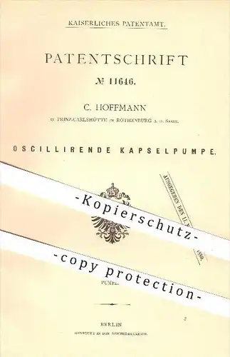 original Patent - C. Hoffmann in Prinz - Carlshütte , Rothenburg an d. Saale , 1880 , Oszillierende Kapselpumpe , Pumpen