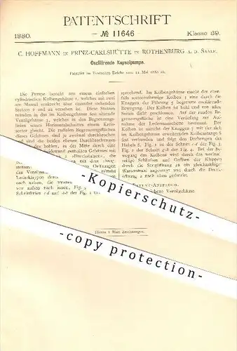 original Patent - C. Hoffmann in Prinz - Carlshütte , Rothenburg an d. Saale , 1880 , Oszillierende Kapselpumpe , Pumpen