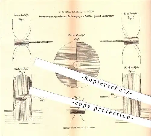 original Patent - C. G. Norrenberg , Köln , 1880 , Fortbewegung von Schiffen , Wrickräder , Schiff , Schiffe , Schiffbau