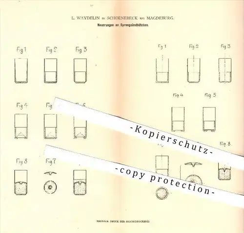 original Patent - L. Waydelin in Schoenebeck bei Magdeburg , 1880 , Sprengzündhütchen , Sprengung , Explosion , Sprengen