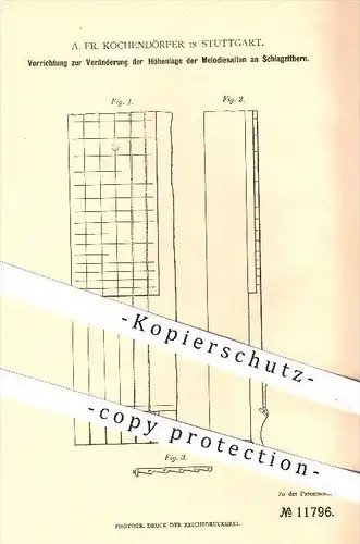 original Patent - A. Fr. Kochendörfer in Stuttgart , 1880 , Höhenlage der Melodie - Saiten an Zittern , Zitter , Musik !