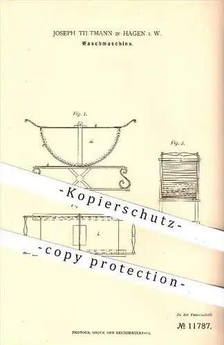 original Patent - Joseph Tiltmann in Hagen i. W. , 1880 , Waschmaschine , Wäsche , Haushalt , Hauswirtschaft , Waschen !