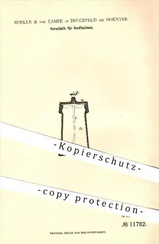 original Patent - Noelle & von Campe , Brückfeld , Höxter , 1880, Verschluss für Senfbüchse , Senf , Dose , Lebensmittel