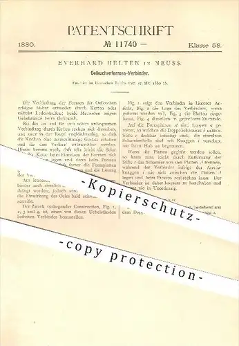 original Patent - Everhard Helten in Neuss , 1880 , Ölkuchenformen - Verbinder , Presse , Pressen , Öl , Ketten , Leder