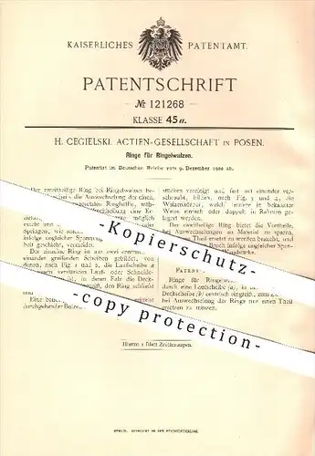 original Patent - H. Cegielski , AG Aktiengesellschaft in Posen , 1900 , Ringe für Ringelwalzen , Ring , Walze , Walzen