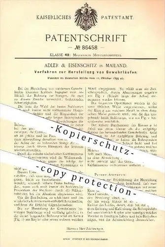 original Patent - Adler & Eisenschitz in Mailand , 1895 , Herstellung von Gewehrläufen , Gewehr , Gewehre , Waffen !!!