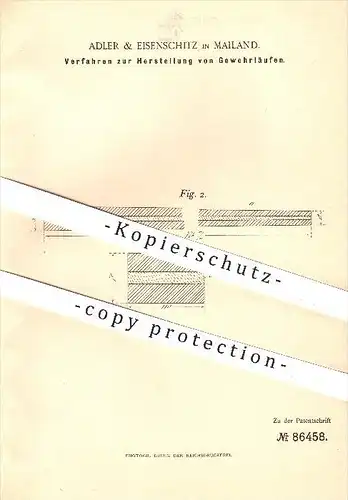 original Patent - Adler & Eisenschitz in Mailand , 1895 , Herstellung von Gewehrläufen , Gewehr , Gewehre , Waffen !!!