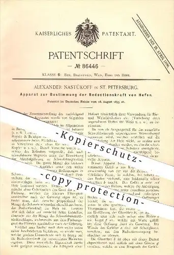 original Patent - Alexander Nastükoff in St. Petersburg , 1895 , Reduktionskraft von Hefe , Bier , Brauerei , Russland !