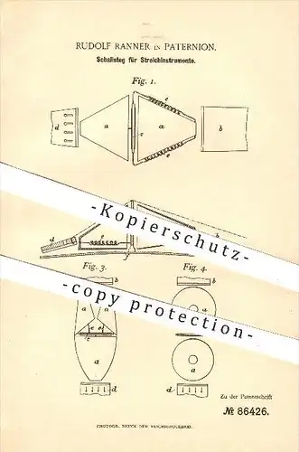 original Patent - Rudolf Ranner , Paternion , 1895 , Schallsteg am Streichinstrument , Schall , Musik , Musikinstrumente