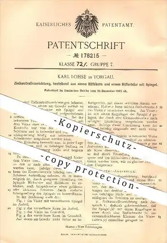 original Patent - Karl Lohse in Torgau , 1905 , Zielkontrolle mit Visier u. Spiegel am Gewehr , Waffen , Gewehre !!!