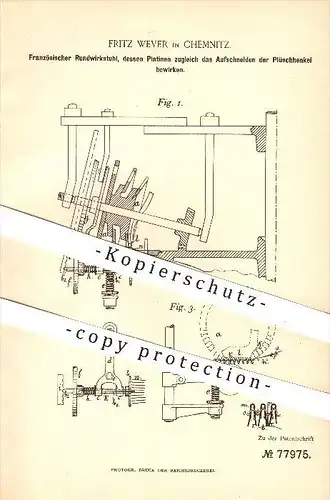 original Patent - Fritz Wever in Chemnitz , 1894 , Französischer Rundwirkstuhl , Wirkstuhl , Flechten , Stricken , Wolle