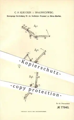 original Patent - C. H. Kleucker , Braunschweig , 1894 , Verteiler - Trommel an Streu - Aborten , WC , Toilette , Kloset