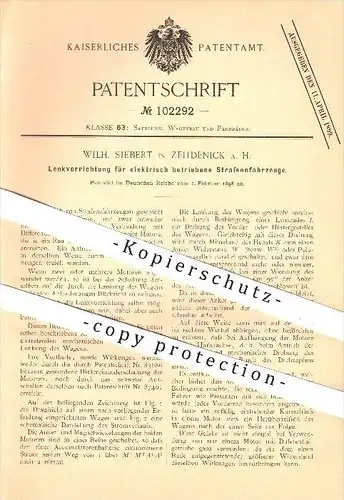 original Patent - Wilh. Siebert in Zehdenick a. Havel , 1898 , Lenkung für elektrisch betriebene Fahrzeuge !!!