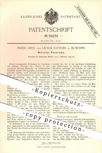 original Patent - Friedr. Dietl & Leonh. Satzger , München , 1890 , Miniatur - Panorama , Fotografie , Photographie !!!