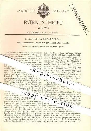 original Patent - L. Dechert , Oranienburg ,1890, Schleifmaschine für Ofenkachel , Kachel , Ofen , Ofenbauer , Schleifen