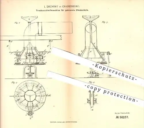 original Patent - L. Dechert , Oranienburg ,1890, Schleifmaschine für Ofenkachel , Kachel , Ofen , Ofenbauer , Schleifen