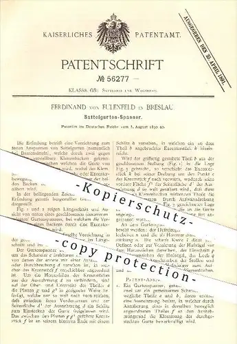 original Patent - Ferdinand von Eulenfeld , Breslau , 1890 , Sattelgurt - Spanner , Gurt , Sattlerei , Sattler , Fahrrad