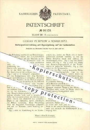 original Patent - Gustav Pumptow in Schkeuditz , 1896 , Haltsignal für Lokomotiven , Eisenbahn , Eisenbahnen , Signal