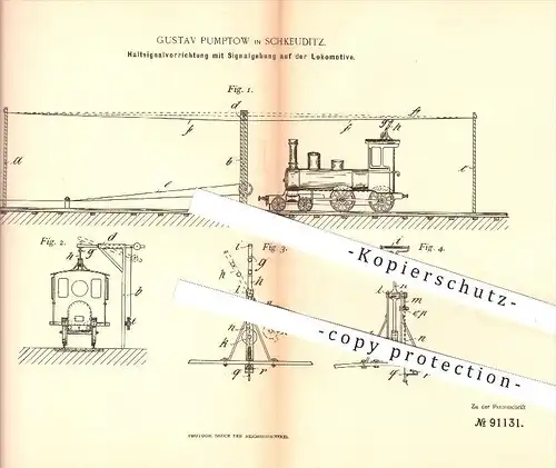original Patent - Gustav Pumptow in Schkeuditz , 1896 , Haltsignal für Lokomotiven , Eisenbahn , Eisenbahnen , Signal