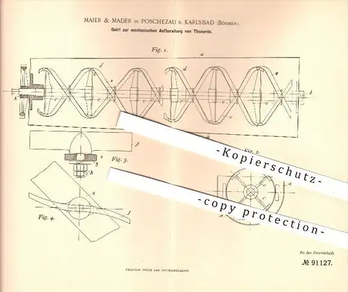 original Patent - Maier & Mader in Poschezau , Karlsbad , Böhmen , 1896 , Quirl für Tonerde , Porzellan , Kaolin !!!
