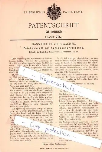 Original Patent - Hans Freyberger in Aachen , 1900 ,  Zeichenbrett mit Aufspannvorrichtung !!!