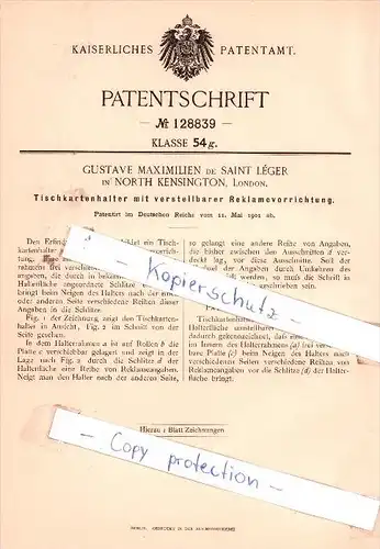 Original Patent - Gustave Maximilien de Saint Lèger in North Kensington, London , 1901 , !!!