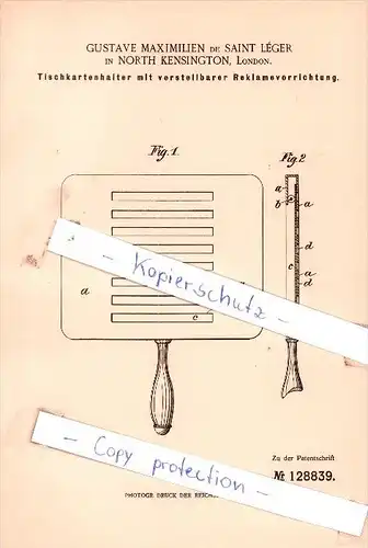 Original Patent - Gustave Maximilien de Saint Lèger in North Kensington, London , 1901 , !!!