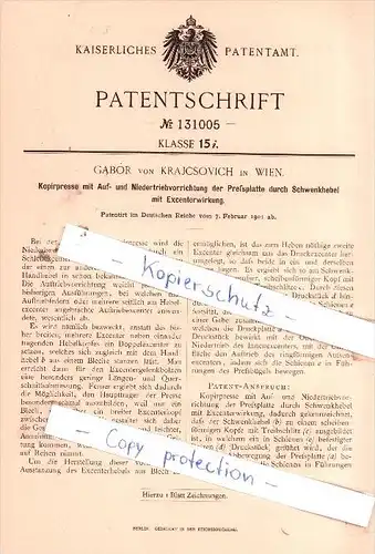 Original Patent - Gabòr von Krajcsovich in Wien , 1901 , Kopierpresse !!!