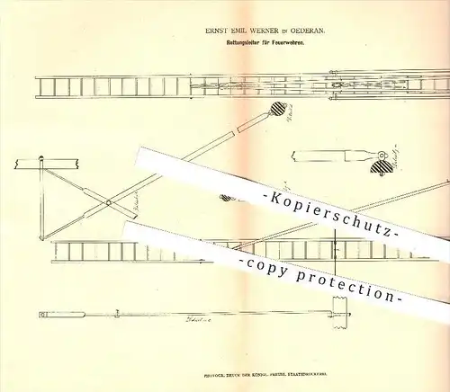 original Patent - Ernst E. Werner , Oederan , 1878 , Rettungsleiter für Feuerwehren , Feuerwehr , Leiter , Rettungswesen