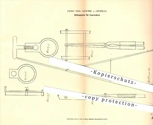 original Patent - Ernst E. Werner , Oederan , 1878 , Rettungsleiter für Feuerwehren , Feuerwehr , Leiter , Rettungswesen