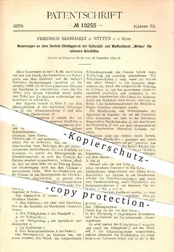 original Patent - F. Bernhardi , Witten a. d. Ruhr , 1879 , Zündapparat für Geschütze , Waffenfabrik Witten , Waffen !!!