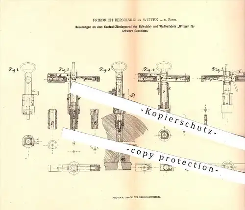 original Patent - F. Bernhardi , Witten a. d. Ruhr , 1879 , Zündapparat für Geschütze , Waffenfabrik Witten , Waffen !!!