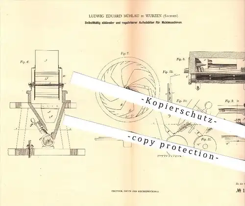 original Patent - Ludwig Eduard Mühlau in Wurzen , 1880 , regulierbarer Aufschütter für Mahlmaschinen , Mühle , Mühlen !