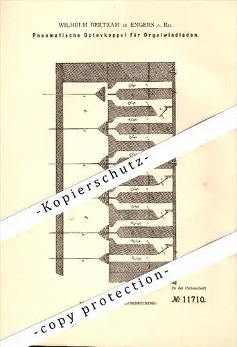 Original Patent - Wilhelm Bertram in Engers b. Neuwied a. Rh., 1880 , pneumatische Octavkopple für Orgel , Kirche !!!