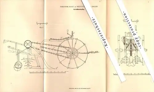 Original Patent-T. Rost in Brennstadt b. Sagan ,1880, Kartoffel- Erntepflug , Agrar , Landwirtschaft , Zagan , Schlesien