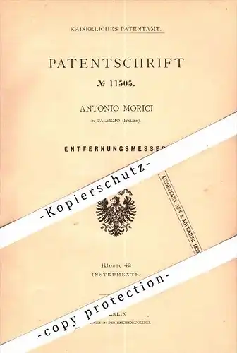 Original Patent - Antonio Morici in Palermo , Italia , 1880 , telemetro , sondaggio !!!