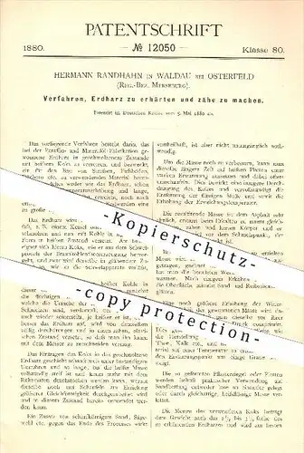 original Patent - Hermann Randhahn in Waldau bei Osterfeld , Merseburg , 1880 , Erhärten von Erdharz , Harz , Paraffin !