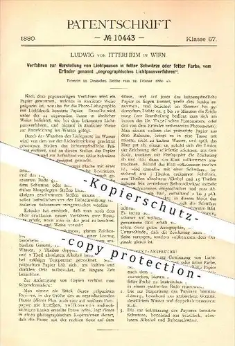 original Patent - Ludwig von Itterheim in Wien , 1880 , Herstellung von Lichtpausen , Fotographie , Druck , Kopie !!!