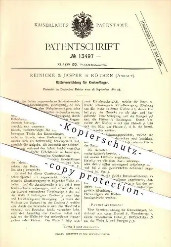 original Patent - Reinicke & Jasper in Köthen , 1880 , Rüttelvorrichtung für Knotenfänger , Papier , Papierfabrik !!!
