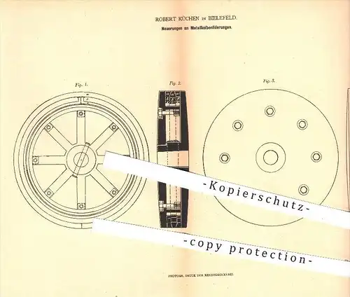 original Patent - Robert Küchen in Bielefeld , 1878 , Metallkolbenliderungen , Kolben , Metall , Kolbenringe , Maschinen