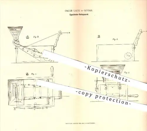 original Patent - Oscar Laux in Gotha , 1880 , Gipsbinden - Rollapparat , Binden , Verband , Gips , Gesundheitspflege !!