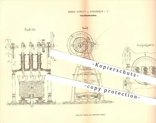 original Patent - Ernst Schott in Kirchheim i. T. , 1880 , Fleischklopfmaschine , Fleischer , Fleisch , Schlachterei !!!