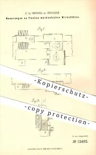 original Patent - G. C. Mossig in Siegmar , 1880 , flacher mechanischer Wirkstuhl , Flecht- und Strickmaschinen !!!