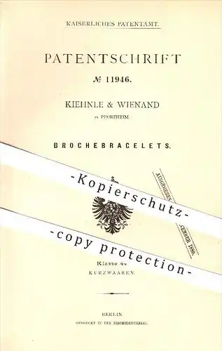 original Patent - Kiehnle & Wienand in Pforzheim , 1880 , Broschebracelets , Brosche , Armband , Schmuck , Goldschmied !