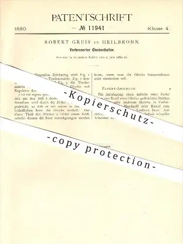 original Patent - Robert Gruis in Heilbronn , Glockenhalter , Glocke , Beleuchtung , Lampe , Licht !!!