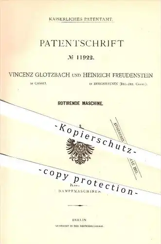 original Patent - V. Glotzbach in Kassel u. H. Freudenstein in Bergshausen , 1880 , Rotierende Maschine , Dampfmaschinen