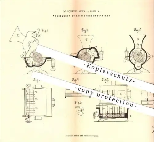 original Patent - M. Scheithauer , Berlin , 1880 , Fleischhackmaschine , Hackfleisch , Fleischwolf , Fleisch , Fleischer