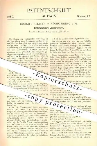 original Patent - Robert Riemer , Königsberg i. Pr. , 1880 , Lotterienummern-Losungsapparat , Lotto , Lottospiel , Spiel