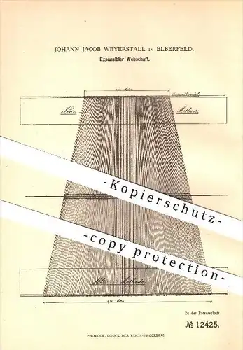 original Patent - J. Jacob Weyerstall , Elberfeld , 1879, Expansibler Webschaft , Webstuhl , Weberei , Weber , Wuppertal