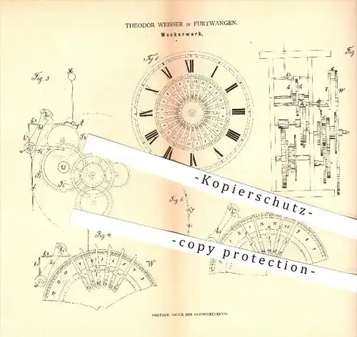 original Patent - Theodor Weisser in Furtwangen , 1880 , Weckerwerk , Wecker , Uhrwerk , Uhr , Uhren , Uhrmacher , Zeit